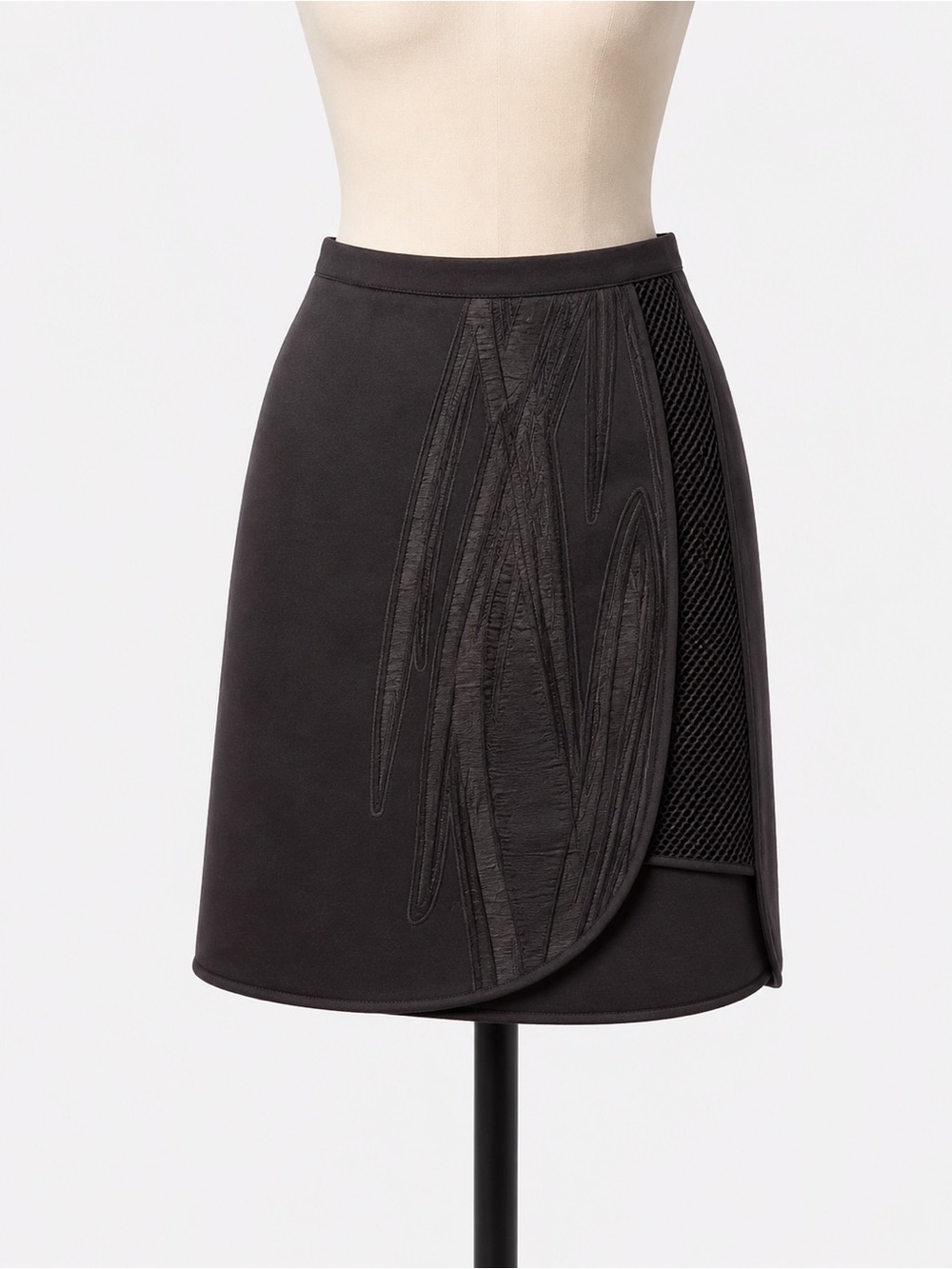 Elie Tahari Black Mini Wrap Skirt with Textured Panel
